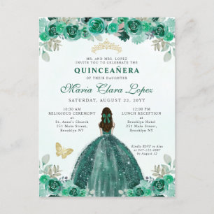 Emerald Green Gold Floral Princess Quinceañera Postcard