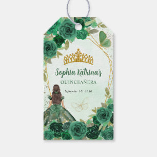 Emerald Green Gold Floral Princess Tiara Favour Gift Tags