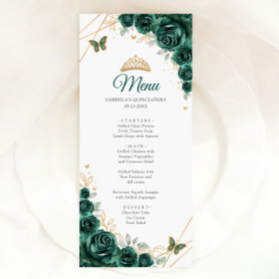 Emerald Green Gold Floral Quinceanera Menu