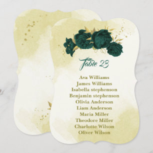 Emerald green gold floral seating chart card