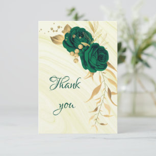 emerald green gold floral thank you card