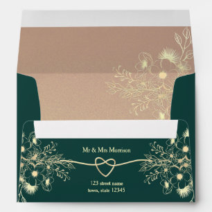 Emerald Green Gold Floral Wedding Envelope