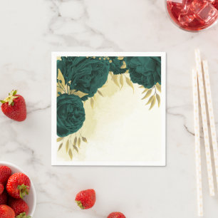 Emerald green gold floral wedding napkin