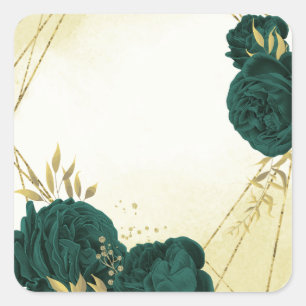 Emerald green gold floral wedding square sticker