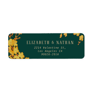 Emerald Green & Gold Flowers Return Address Return Address Label
