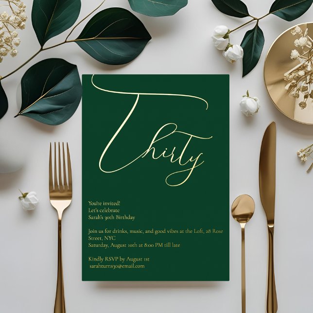 Emerald Green & Gold Foil 30th Birthday Invitation (Creator Uploaded)