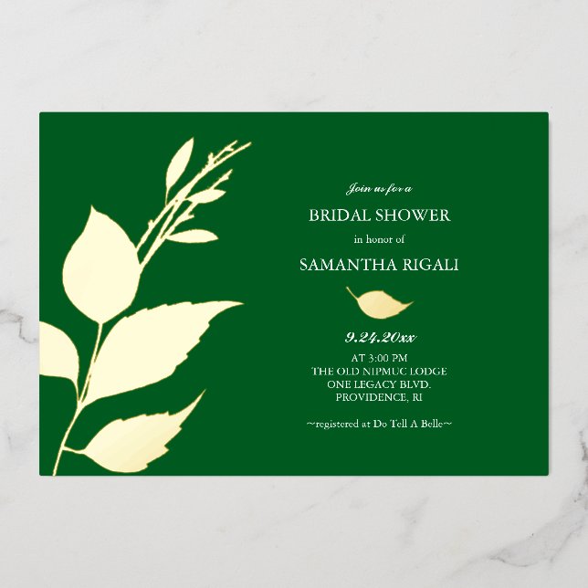 Emerald Green Gold Foil Bridal Shower Invitations (Front)