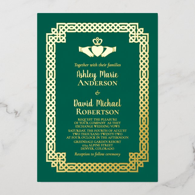 Emerald Green Gold Foil Celtic Claddagh Wedding (Front)