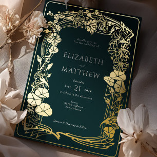 Emerald Green Gold Foil Floral Wedding