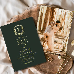 Emerald Green Gold Foil Photo Monogram Wedding