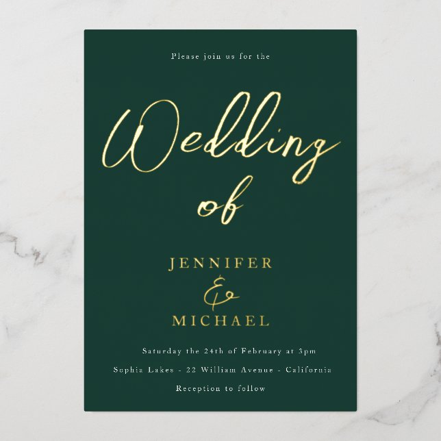 Emerald Green & Gold Foil Wedding  (Front)