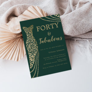 Emerald Green & Gold Forty & Fab 40th Birthday Invitation