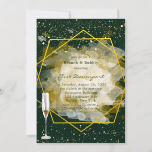 Emerald Green & Gold Geometric Brunch & Bubbly Invitation