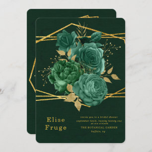 Emerald Green Gold Geometric Floral Bridal Shower Invitation