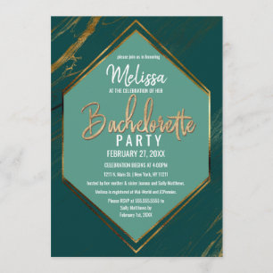 Emerald Green Gold Geometric Marble Bachelorette Invitation