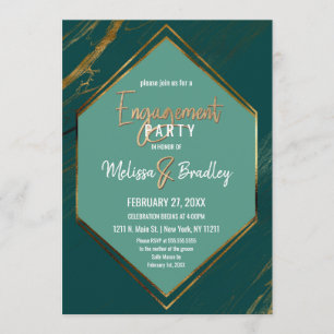 Emerald Green Gold Geometric Marble Engagement Invitation
