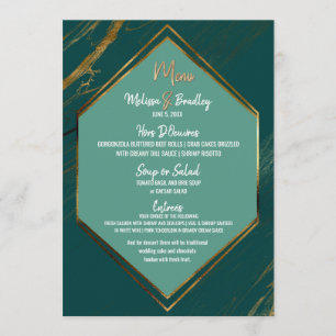 Emerald Green Gold Geometric Marble Wedding Menu