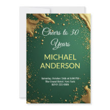 Emerald Green Gold Glitter 30th Birthday Invitatio