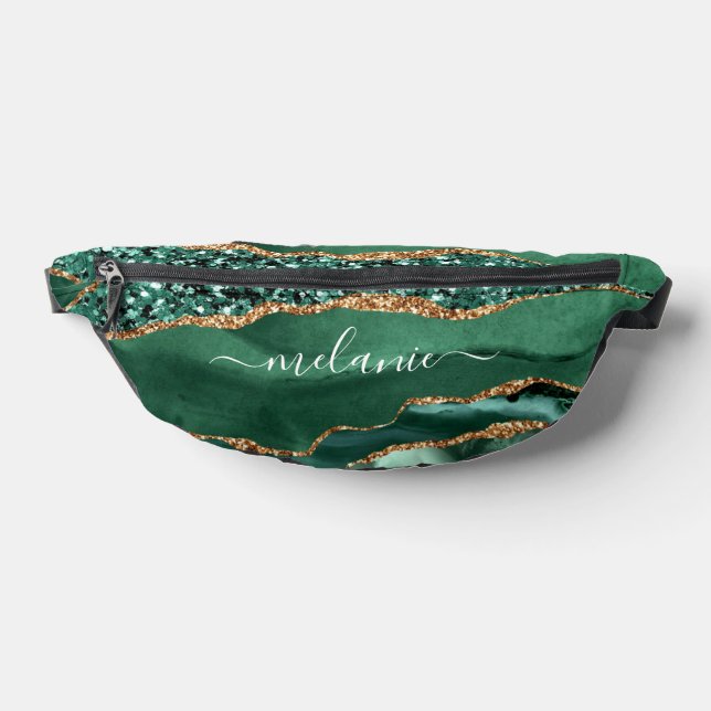 Emerald Green Gold Glitter Custom Name Fanny Pack (Lay Down)
