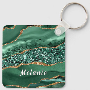 Emerald Green Gold Glitter Custom Name Keychain