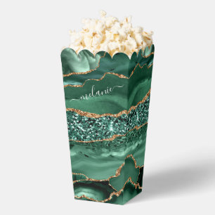Emerald Green Gold Glitter Custom Name Popcorn Box