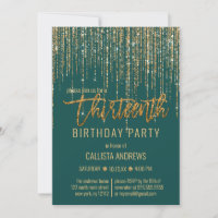 Emerald Green Gold Glitter Fringe 13th Birthday