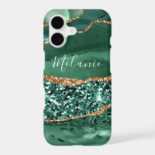 Emerald Green Gold Glitter iPhone Case Custom Name
