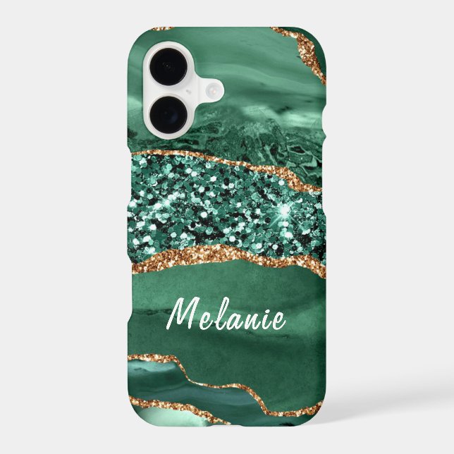 Emerald Green Gold Glitter Marble Custom Your Name (Back)