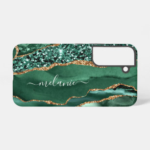 Emerald Green Gold Glitter Marble Custom Your Name Samsung Galaxy Case