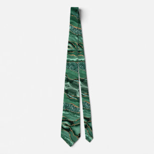 Emerald Green Gold Glitter Marble Neck Tie