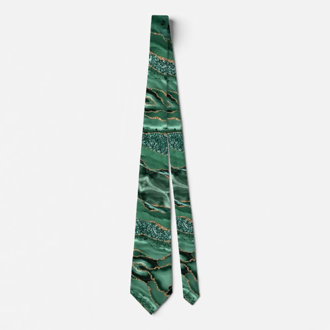 Emerald Green Gold Glitter Marble Neck Tie (Front)