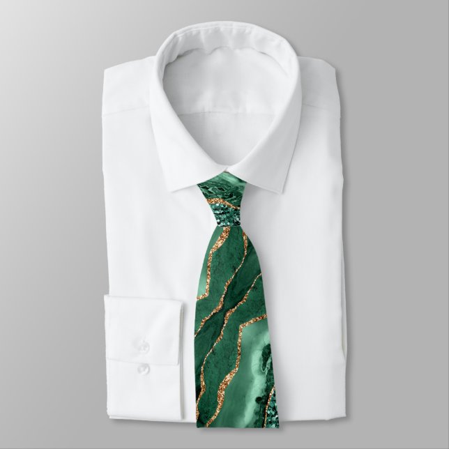 Emerald Green Gold Glitter Neck Tie (Tied)