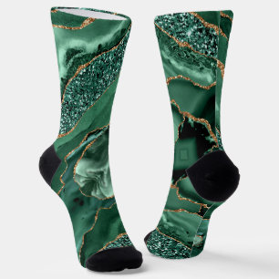 Emerald Green Gold Glitter Socks
