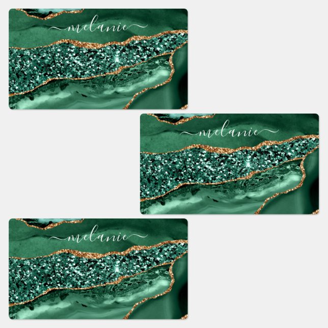 Emerald Green Gold Glitter Sticker Custom Name (Group)