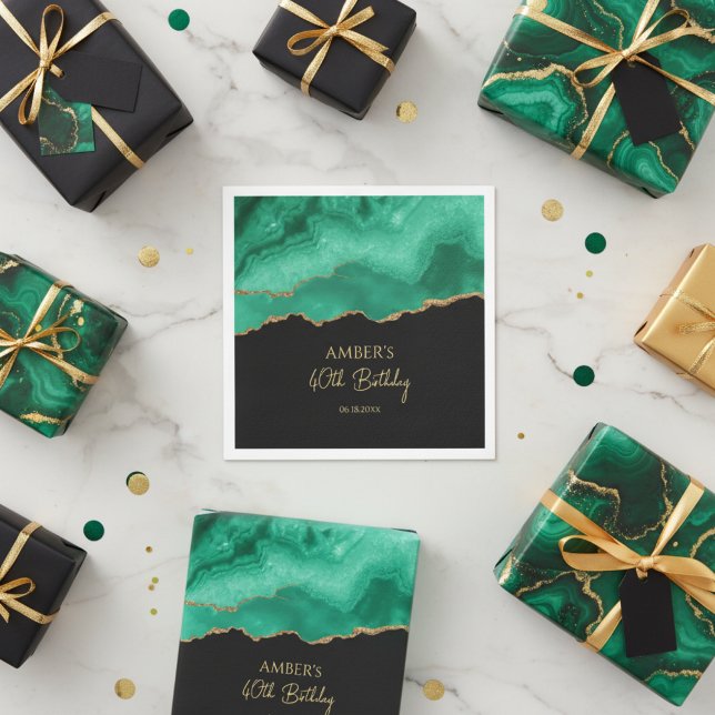 Emerald Green Gold Glitter  Watercolor Marble Napkin (Creator Uploaded)