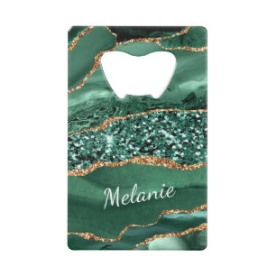 Emerald Green Gold Glitter Your Name Bottle Opener