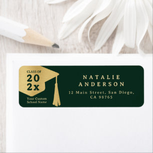 Emerald Green Gold Graduate Hat Return Address Label