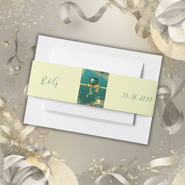 Emerald green gold jewel tones wedding invitation belly band (Creator Uploaded)