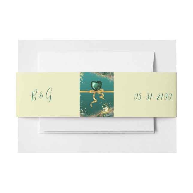 Emerald green gold jewel tones wedding invitation belly band (Front Example)
