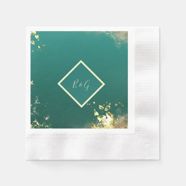 Emerald green gold jewel tones wedding napkin (Front)