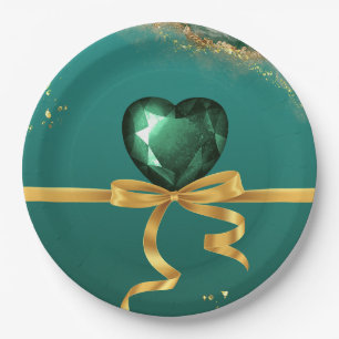 Emerald green gold jewel tones wedding paper plate