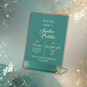 Emerald green gold jewel tones wedding pedestal sign