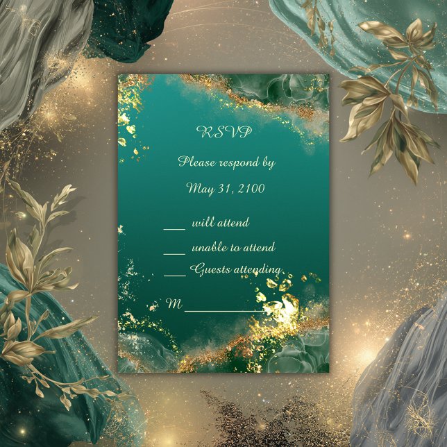 Emerald green gold jewel tones wedding RSVP card (Creator Uploaded)