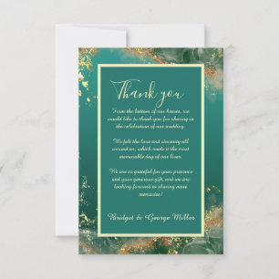 Emerald green gold jewel tones wedding thank you card