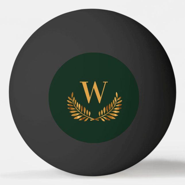 Emerald green gold laurel wreath monogram initial ping pong ball (Front)