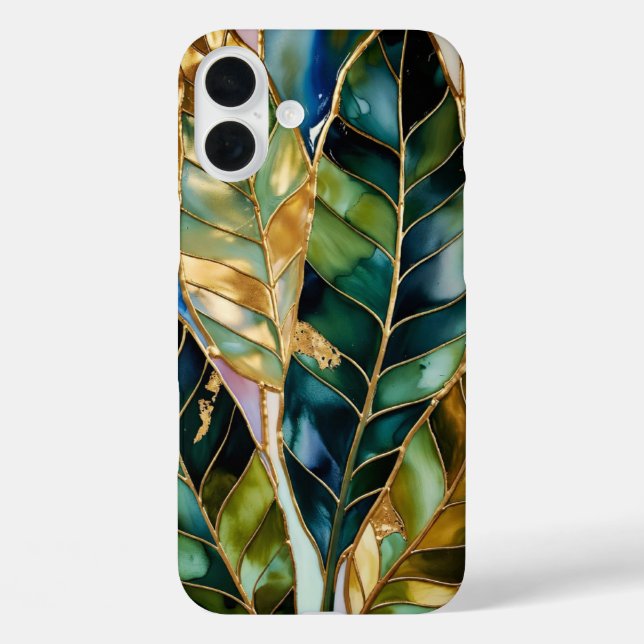 Emerald Green Gold Leaf Aesthetic Phone Case (Back)