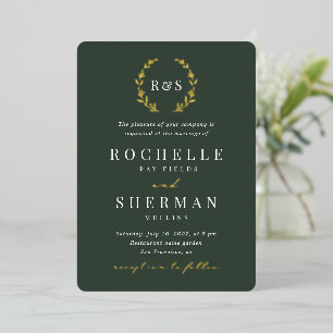 Emerald Green Gold Leaf Simple Monogram Wedding In