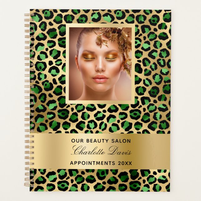 Emerald green gold leopard beauty salon 2026 planner (Front)