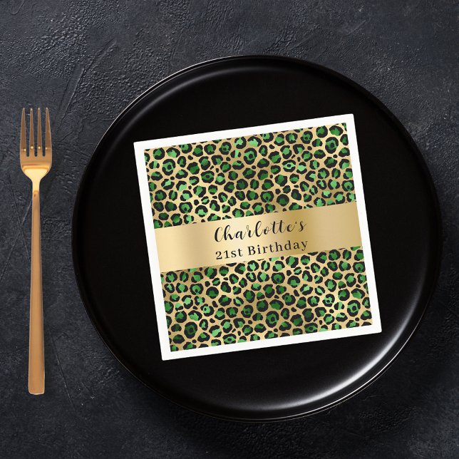 Emerald green gold leopard birthday napkin (Creator Uploaded)