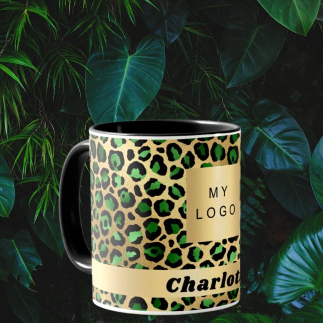 Emerald green gold leopard cheetah business logo mug (Creator Uploaded)